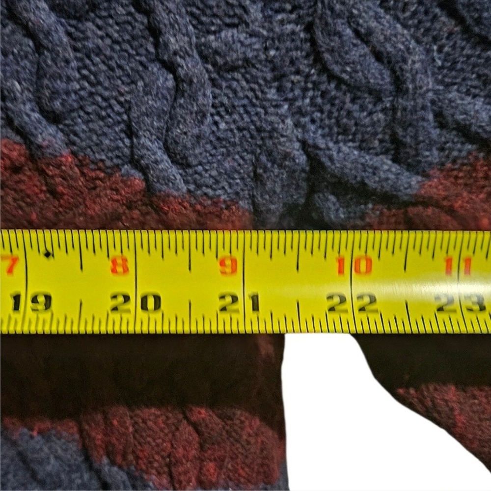 Tommy Hilfiger Mens Cable Knit Shawl Collar Striped Sweater Burgundy Blue Large - Picture 8 of 9
